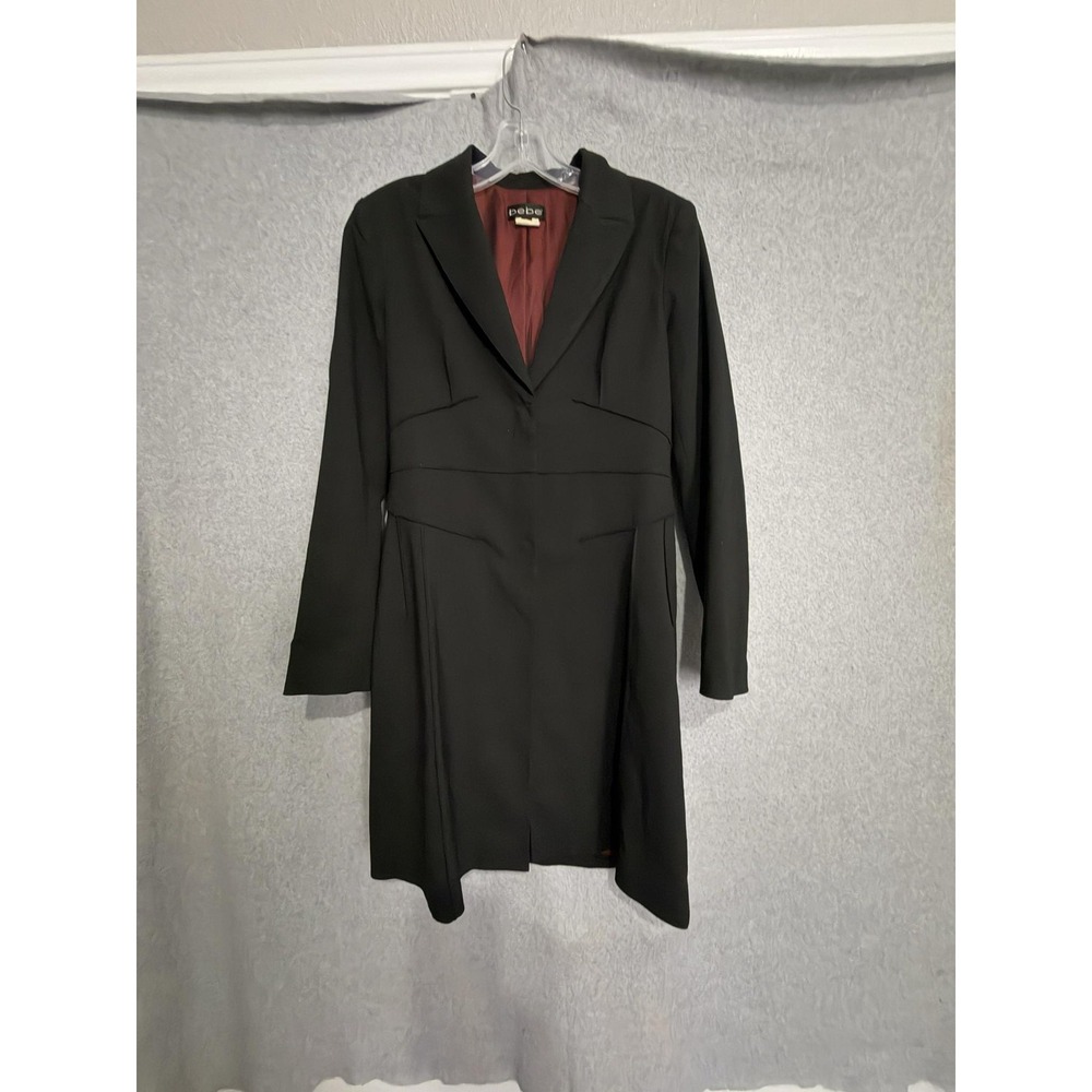Bebe Coat Womens 6 Black Twill Overcoat Snap Front Lined Canada Stretch Pockets